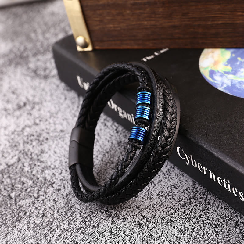 Wear FengShui Leather Multi-Layer Titanium Steel Balance Braided Magnetic Buckle Bracelet
