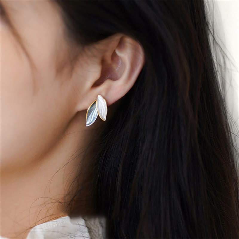 Buddha Stones Leaf Design Luck Stud Earrings