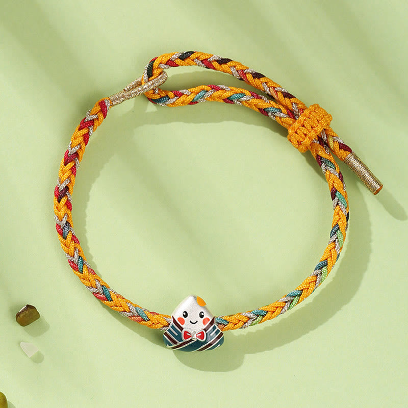 Wear FengShui 925 Sterling Silver Dragon Boat Festival Zongzi Pattern Luck Handmade Multicolored Rope Child Adult Bracelet