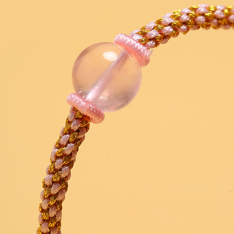 Wear FengShui Handmade Red Agate Amethyst Golden Rutilated Quartz Pink Crystal Bead Calm Braided Bracelet