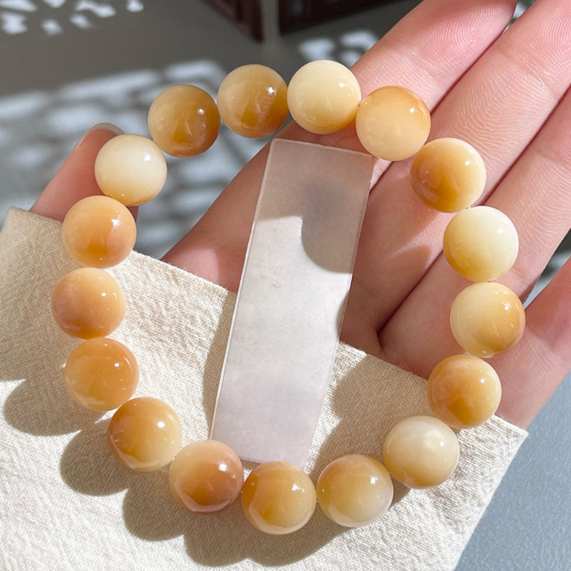 Natural Floral-Skin Jade-Like Bodhi Bead Bracelet – 12-13mm Round Beads