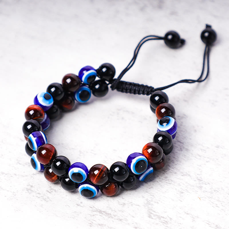 Wear FengShui Evil Eye Hematite Tiger Eye Protection Beaded Bracelet