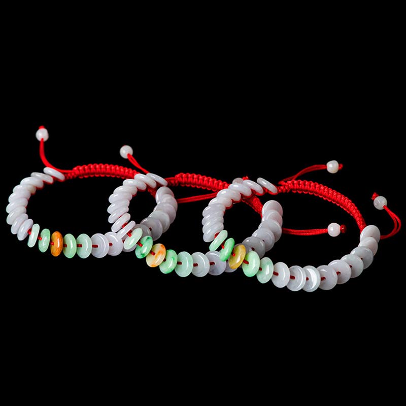 Wear FengShui Round Jade Lucky Red String Weave Bracelet