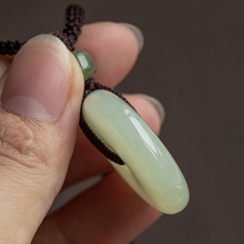 Wear FengShui Natural Round Jade Peace Buckle Luck Prosperity Necklace Pendant