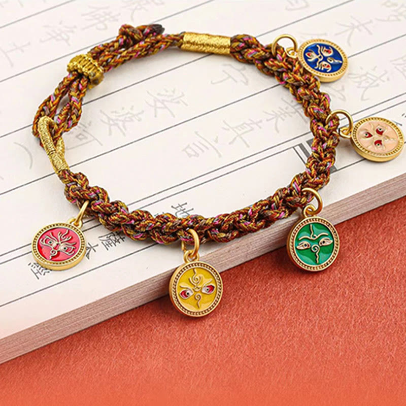 Wear FengShui Tibetan Five God Of Wealth Thangka Luck Braid String Bracelet