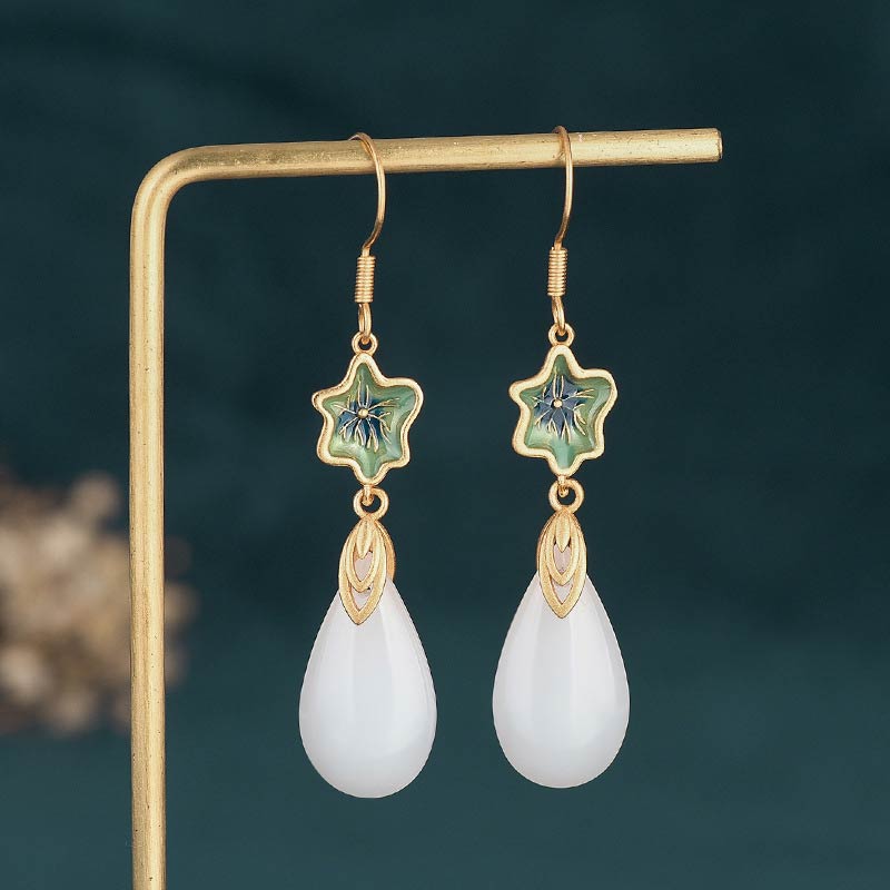 Wear FengShui FengShui White Jade Luck Drop Earrings