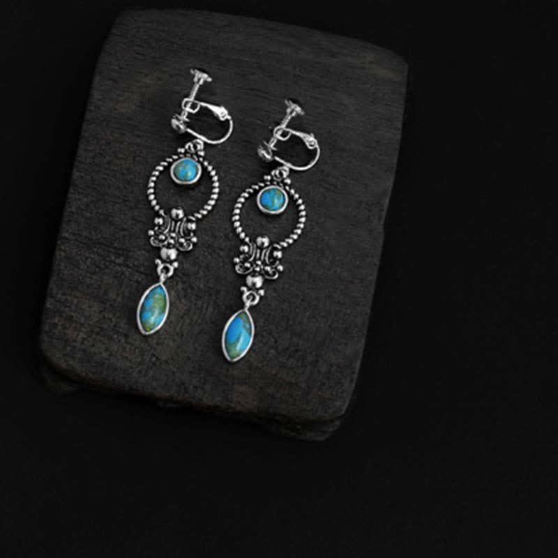 Wear FengShui 925 Sterling Silver Vintage Turquoise Waterdrop Pattern Balance Drop Dangle Earrings
