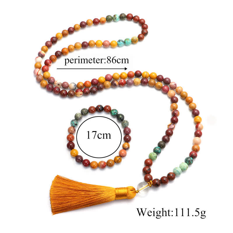 Wear FengShui 108 Mala Beads Mookaite Emotional Growth Bracelet Tassel Necklace Pendant