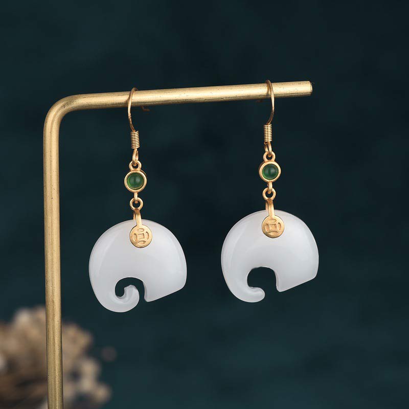 Wear FengShui FengShui Elephant White Jade Fortune Earrings