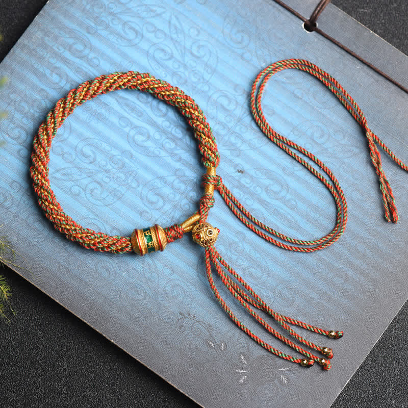 Wear FengShui Tibetan Handmade Luck Prayer Wheel Bead Charm Weave Colorful String Bracelet