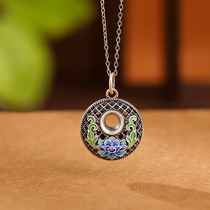 Wear FengShui 999 Sterling Silver Koi Fish Fu Character Lotus Peace Buckle Wealth Necklace Pendant