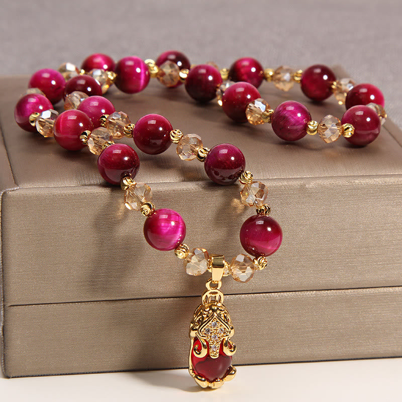 Wear FengShui Tiger Eye Pixiu Fox Money Bag Protection Self Confidence Double Wrap Bracelet