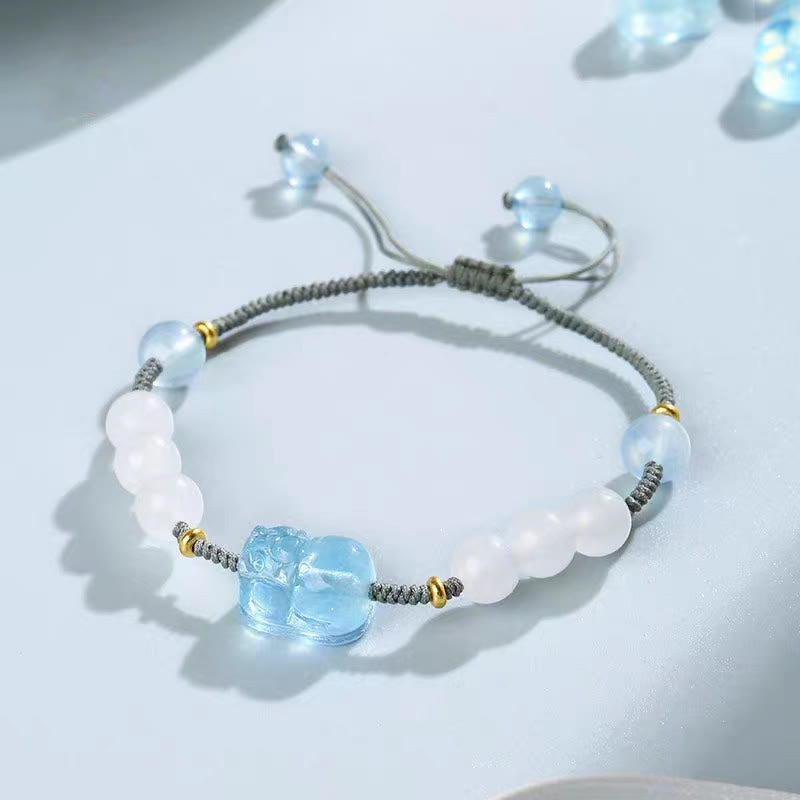 Wear FengShui Natural Aquamarine PiXiu Hetian White Jade Healing Bracelet