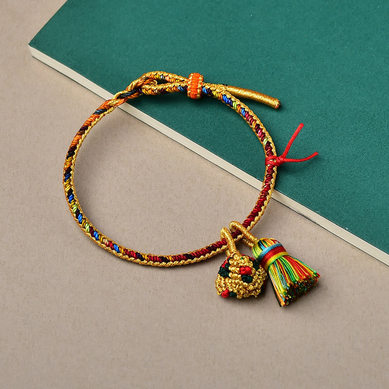 Wear FengShui Colorful Rope Luck Handmade Zongzi Golden Ball Charm Bracelet