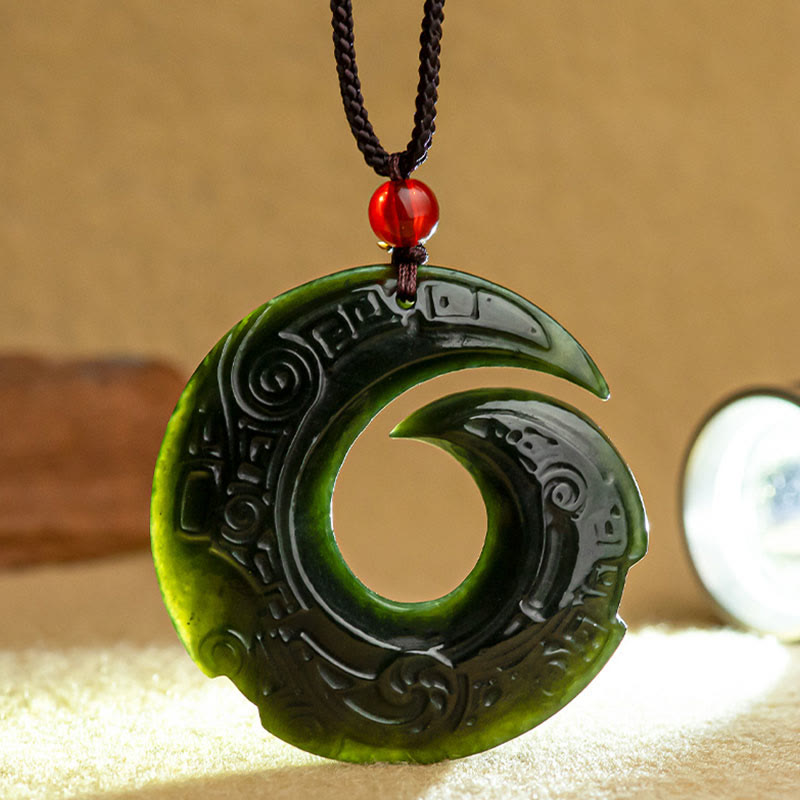 Wear FengShui One's Luck Improves Design Patern Natural Hetian Cyan Jade Success Necklace Pendant