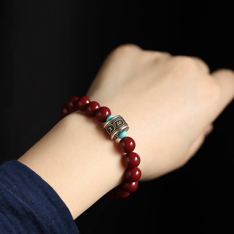 Wear FengShui 925 Sterling Silver Chinese Zodiac Natal Buddha Cinnabar Om Mani Padme Hum Calm Bracelet