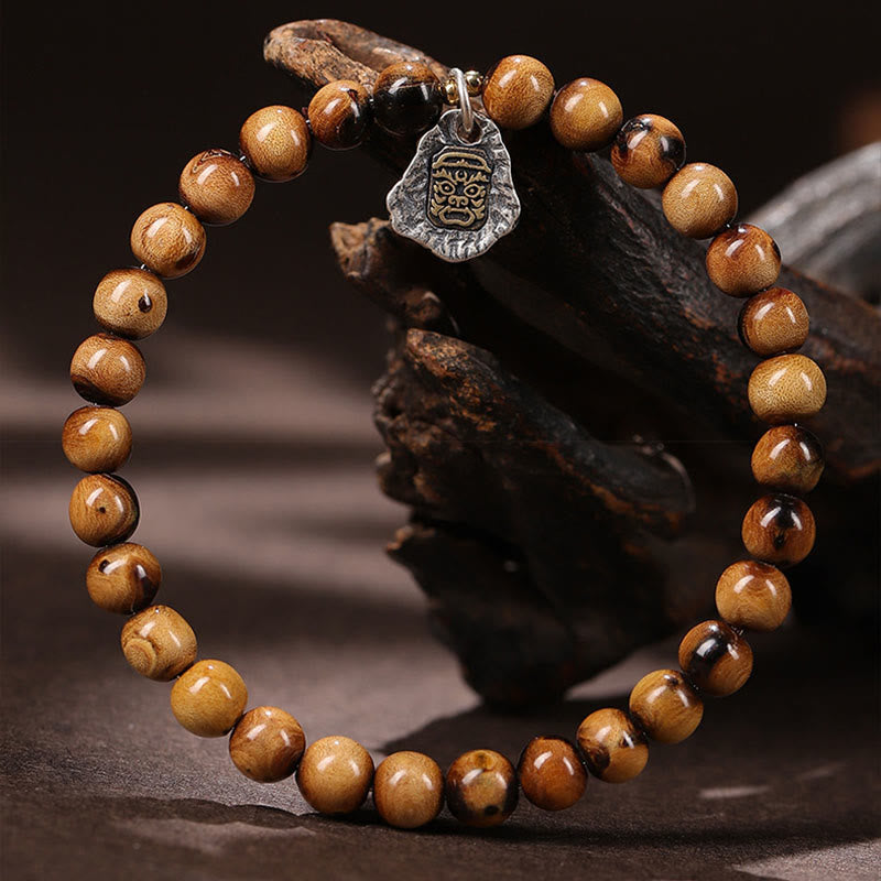 Wear FengShui 925 Sterling Silver Natural Golden Sea Willow Zakiram Goddess of Wealth Lucky fortune Fu Character Success Bracelet