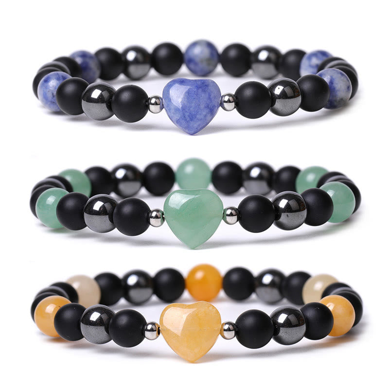 Wear FengShui Black Onyx Tiger Eye Stone Crystal Love Heart Protection Bracelet
