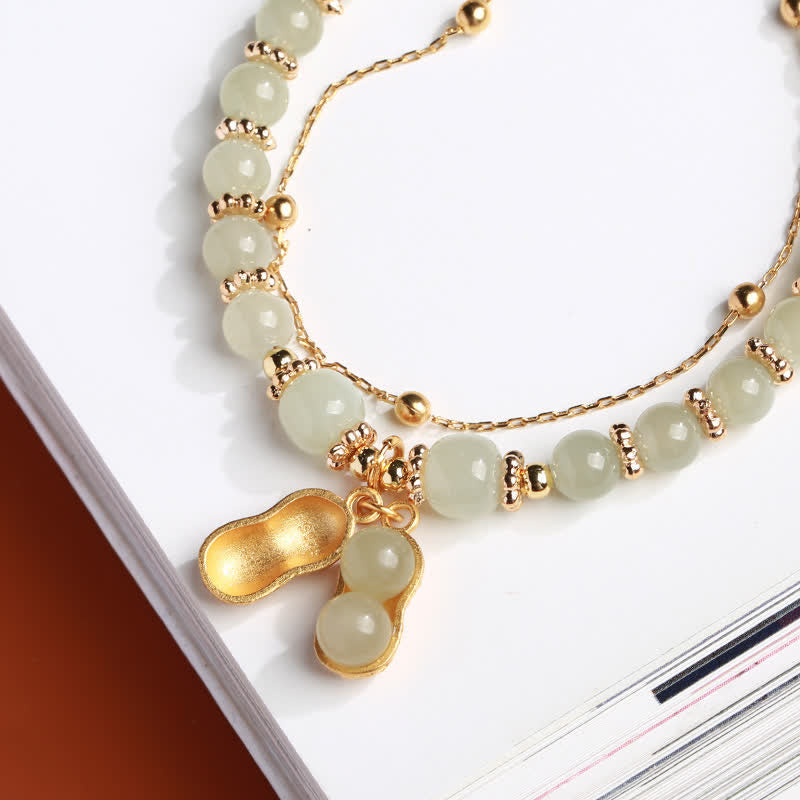 Wear FengShui 925 Sterling Silver Natural Hetian Jade Good Things Happen Peanut Charm Bracelet