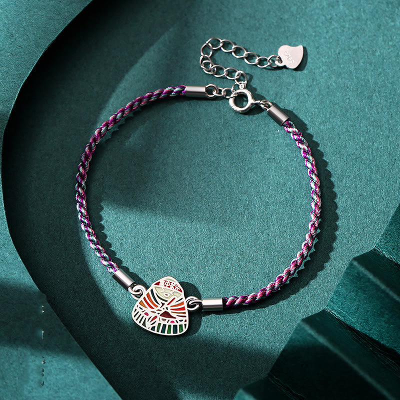 Wear FengShui 925 Sterling Silver Zongzi Pattern Luck Multicolored Handcrafted Bracelet