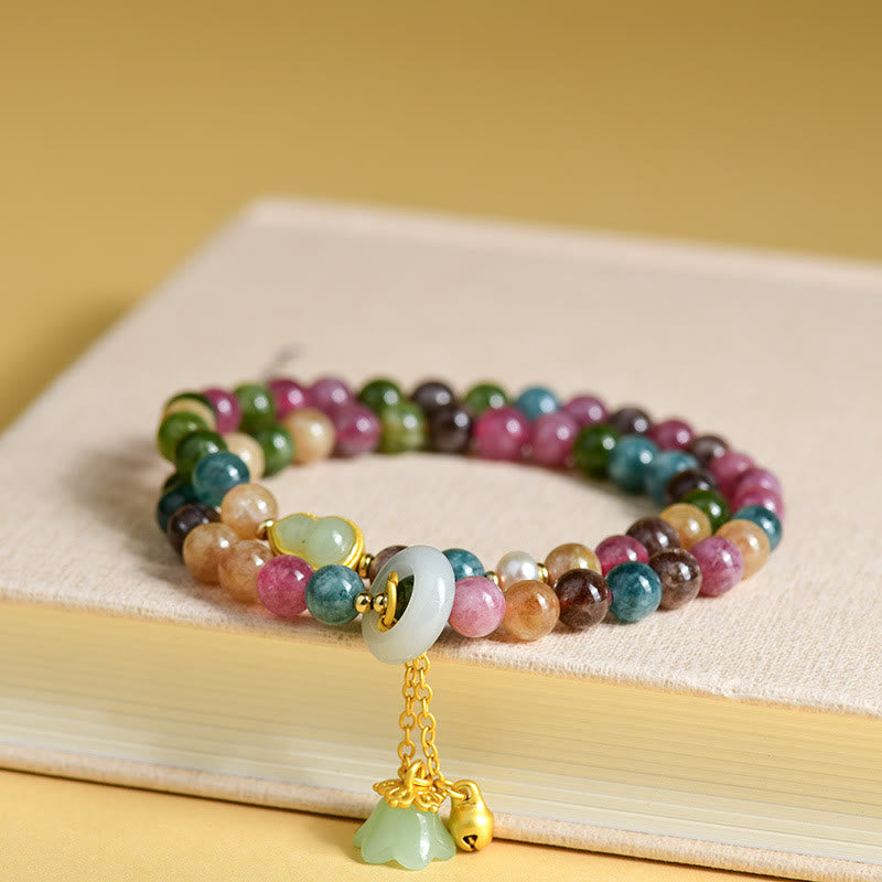 Wear FengShui Multicolored Tourmaline Gourd Wisdom Double Wrap Lily Of The Valley Charm Bracelet