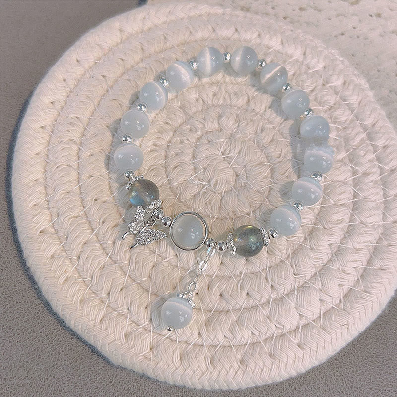 Wear FengShui Cat's Eye Moonstone Butterfly Star Charm Support Bracelet