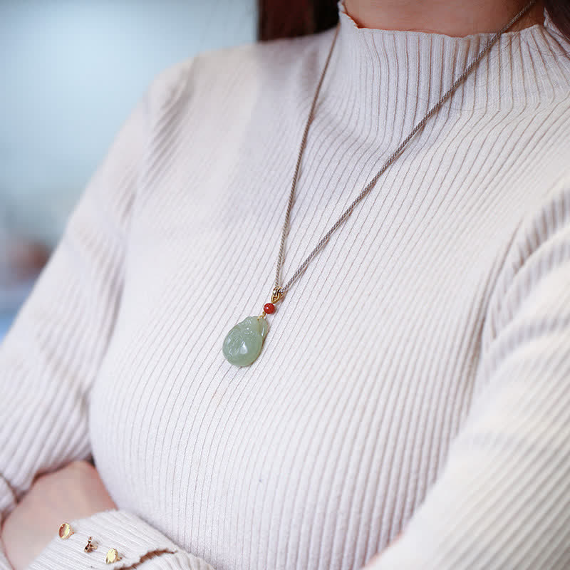Wear FengShui Laughing Buddha Hetian Jade Wealth Prosperity String Necklace Pendant