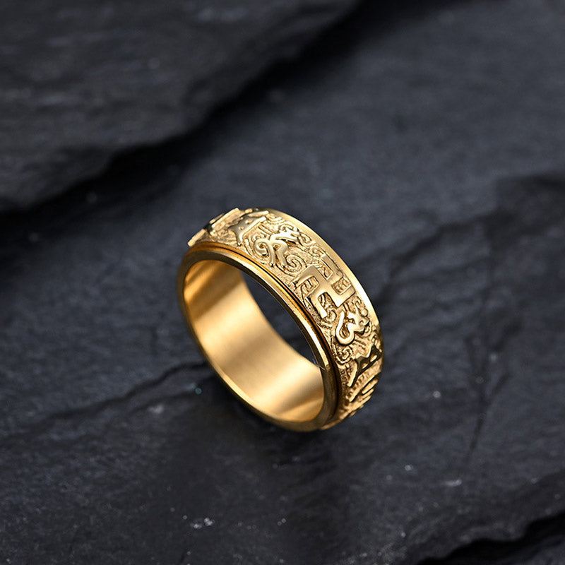 Wear FengShui Om Mani Padme Hum Balance Calm Titanium Steel Ring