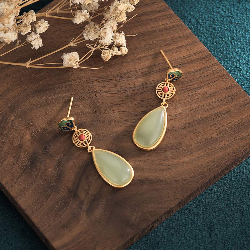 Wear FengShui FengShui Jade Double Happiness Fortune Earrings