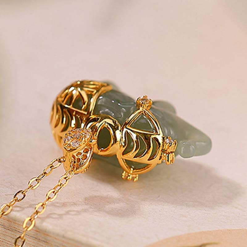 Wear FengShui 925 Sterling Silver Jade Elephant Blessing Fortune Necklace Chain Pendant