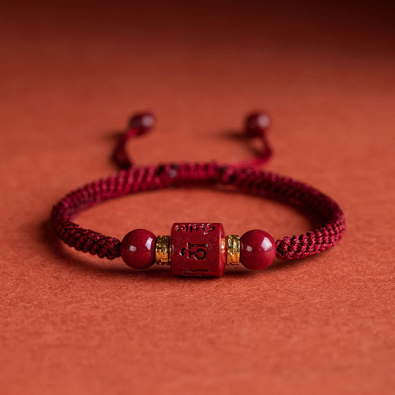 Wear FengShui Tibet Cinnabar Om Mani Padme Hum Engraved Blessing Braided Bracelet