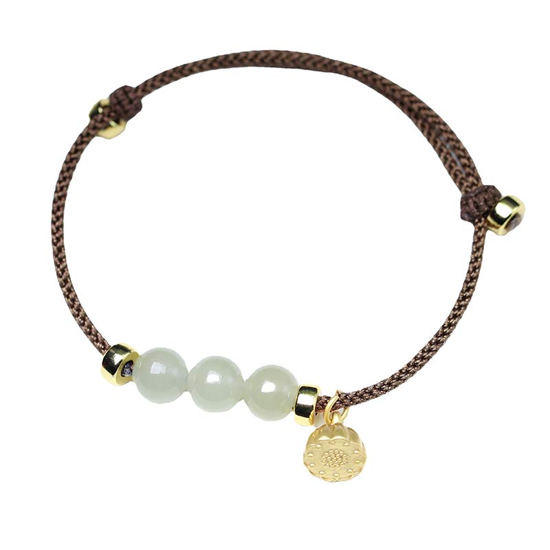 Wear FengShui Natural Jade Lotus Seed Strength Red String Weave Bracelet