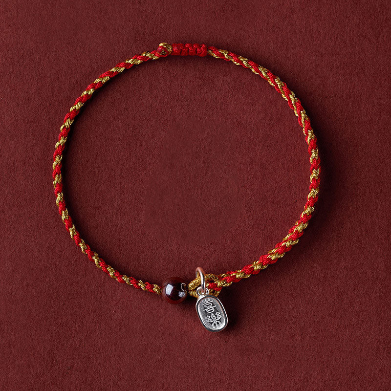 Wear FengShui Handcrafted Red Gold Rope Lotus Peace And Joy Charm Braid Bracelet