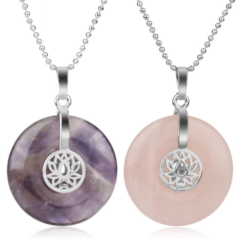 Wear FengShui Various Crystal Amethyst Pink Crystal Lotus Healing Necklace Pendant