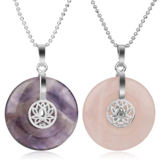 Wear FengShui Various Crystal Amethyst Pink Crystal Lotus Healing Necklace Pendant
