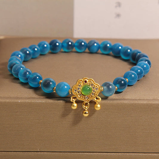 Wear FengShui Blue Candy Agate Chinese Lock Charm Healing Bracelet