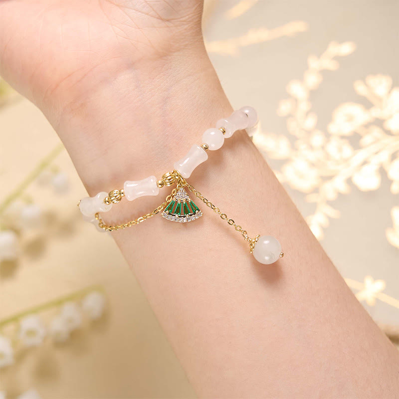 Wear FengShui Tianshan White Jade Bamboo Pattern Luck Blessing Bracelet