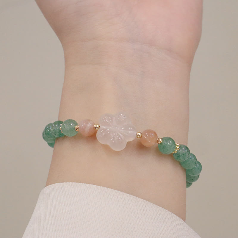 Wear FengShui Natural Green Strawberry Quartz Chalcedony Flower Gratitude Bracelet
