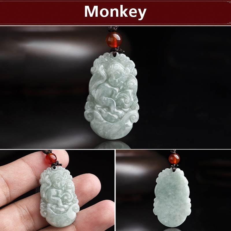 Wear FengShui Natural Jade 12 Chinese Zodiac Sucess Pendant Necklace