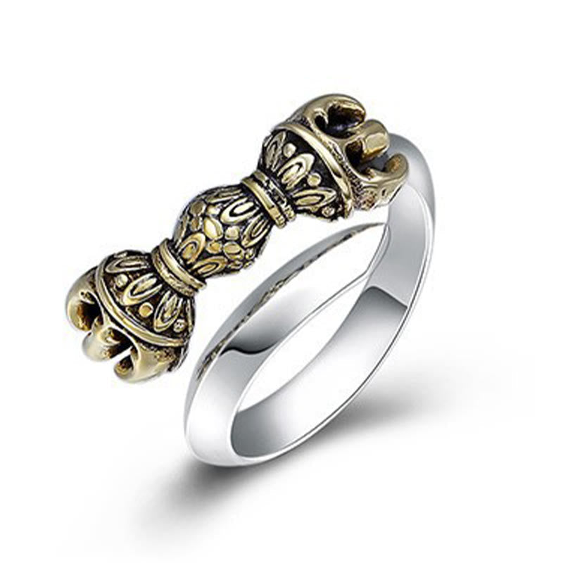 Wear FengShui Tibetan Dorje Vajra Engraved Design Copper Luck Wealth Adjustable Ring