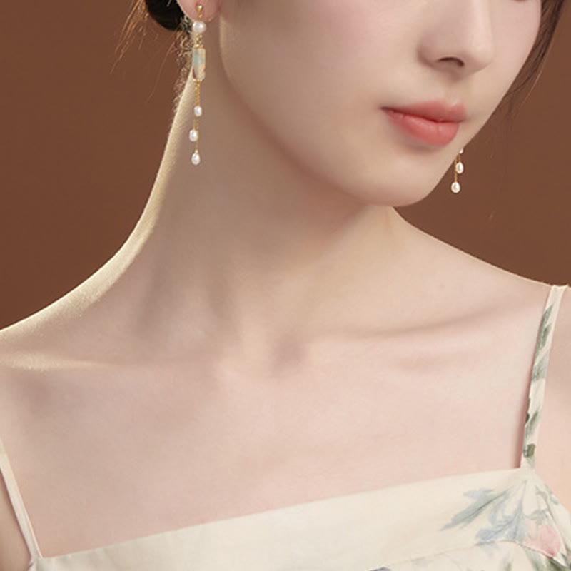 Wear FengShui 925 Sterling Silver Posts Shoushan Stone Pearl Healing Drop Earrings