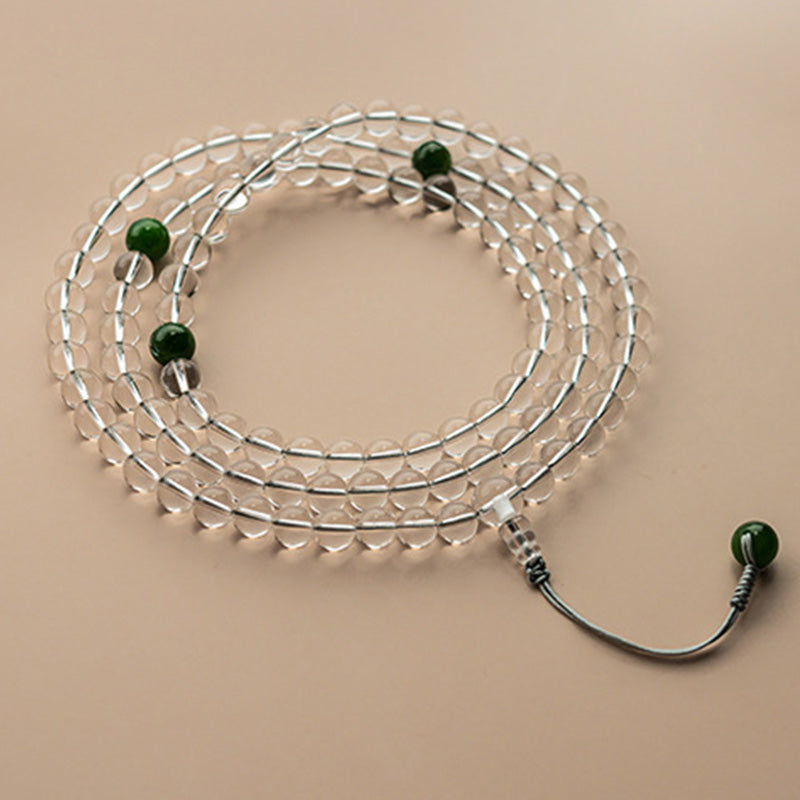 Wear FengShui 108 Beads White Crystal Jade Meditation Bracelet Mala