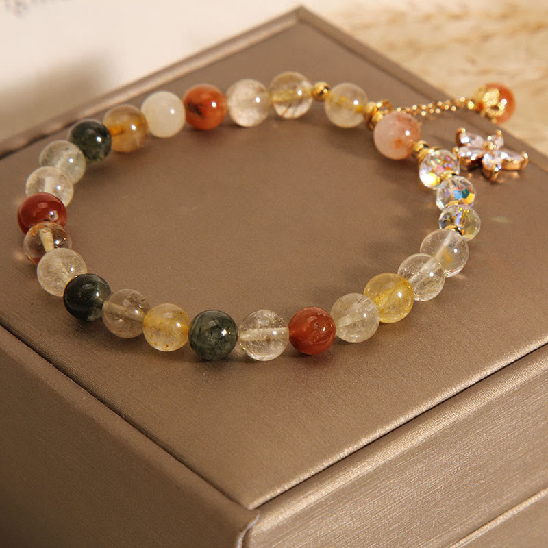 Wear FengShui Multicolored Rutilated Quartz Auspiciousness Zircon Flower Bracelet