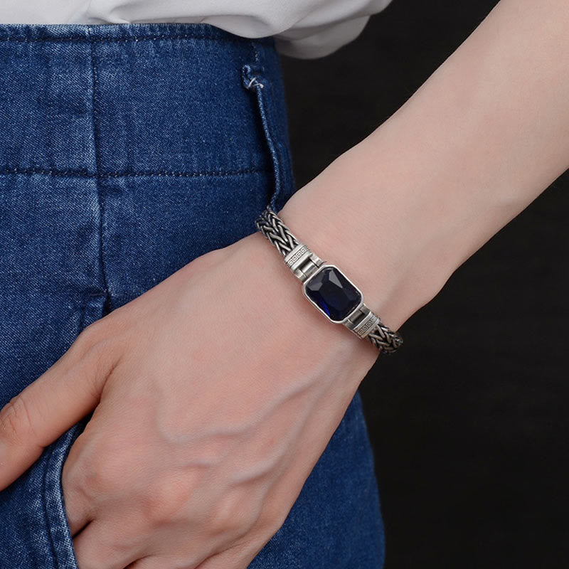 Wear FengShui Retro Blue Acrylic Dragon Keel Braided Design Healing Wealth Buckle Bracelet