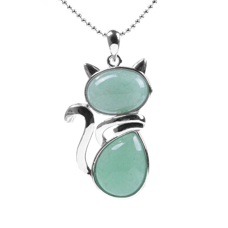 Wear FengShui Cat Pattern Natural Crystal Protection Necklace Pendant