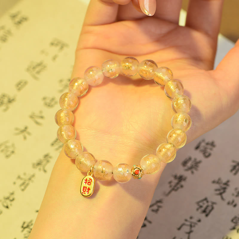 Wear FengShui Tibetan Incense Ash Liuli Glass Bead Lucky Fortune Fu Character Charm Bracelet