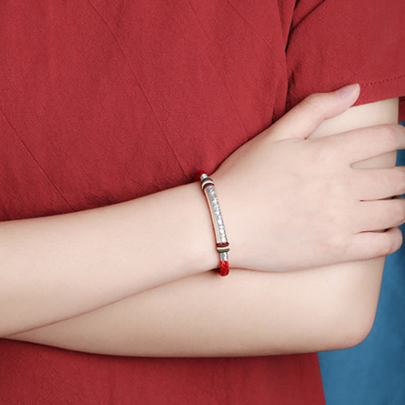 Wear FengShui 999 Sterling Silver Om Mani Padme Hum Protection Strength String Bracelet