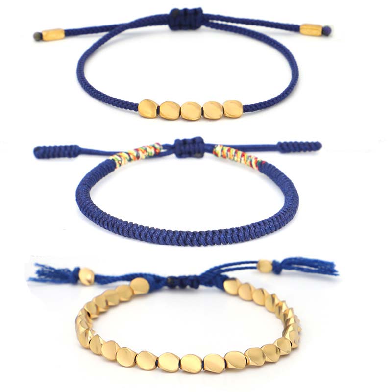 Wear FengShui 3 PCS Tibetan Copper Beads Healing Protection Luck Bracelet Set