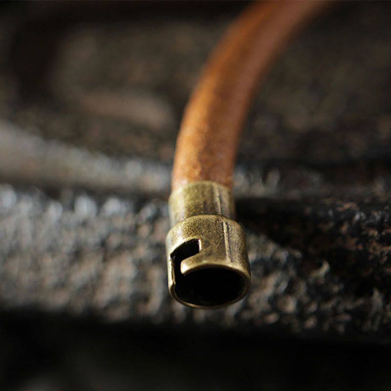 Wear FengShui Retro Leather Luck Healing Copper Magnetic Buckle Bracelet