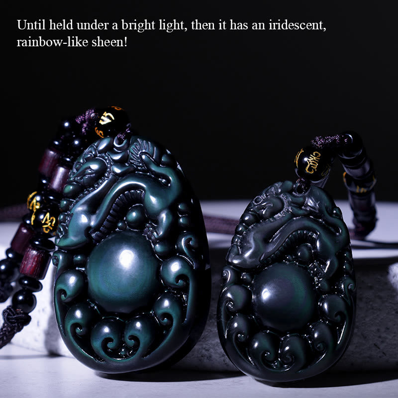 Wear FengShui Tibetan Positive Rainbow Obsidian PiXiu Necklace